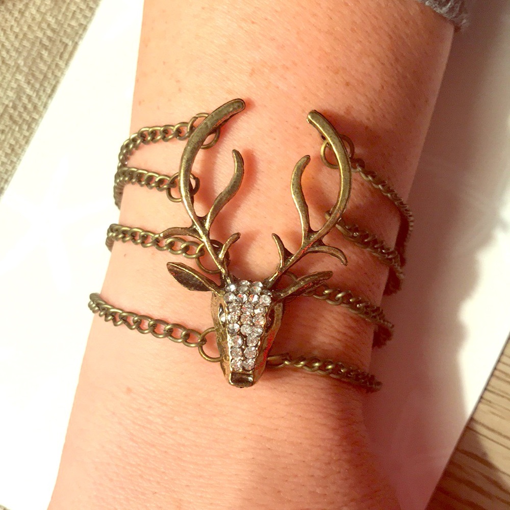 Deer and rhinestone chain bracelet